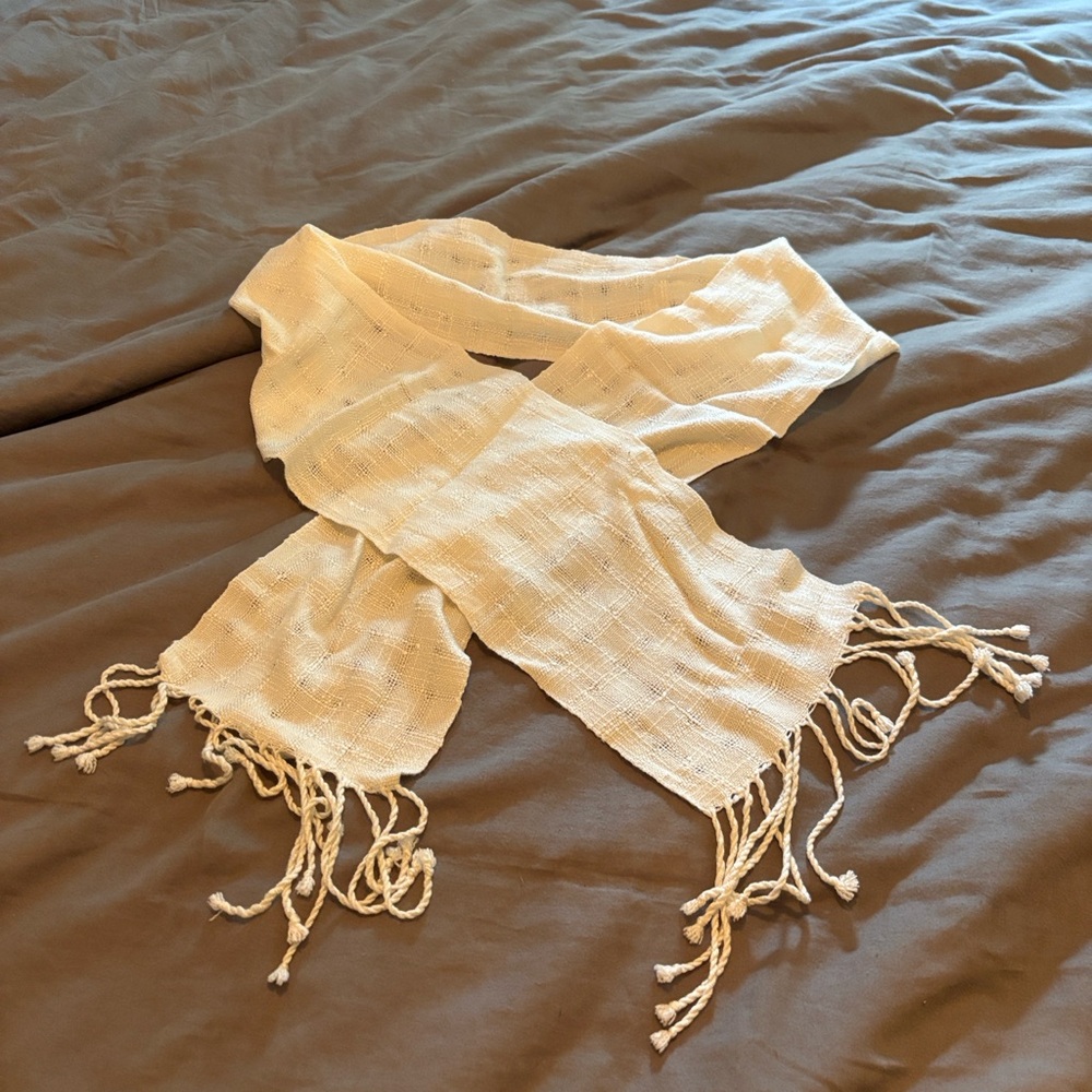 Cream Woven Scarf with Fringe